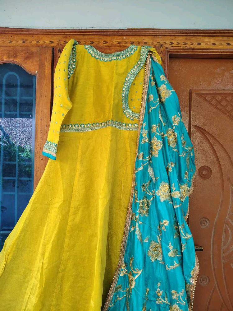 Elegant lime green &amp; Blue Anarkali