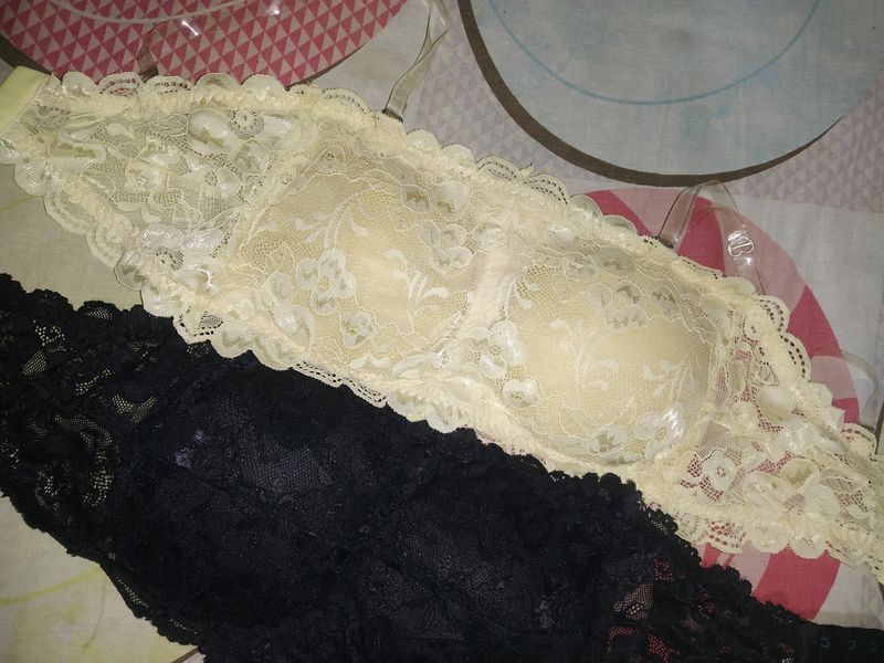 2 Tube Bra. Padded. Black N Skin.
