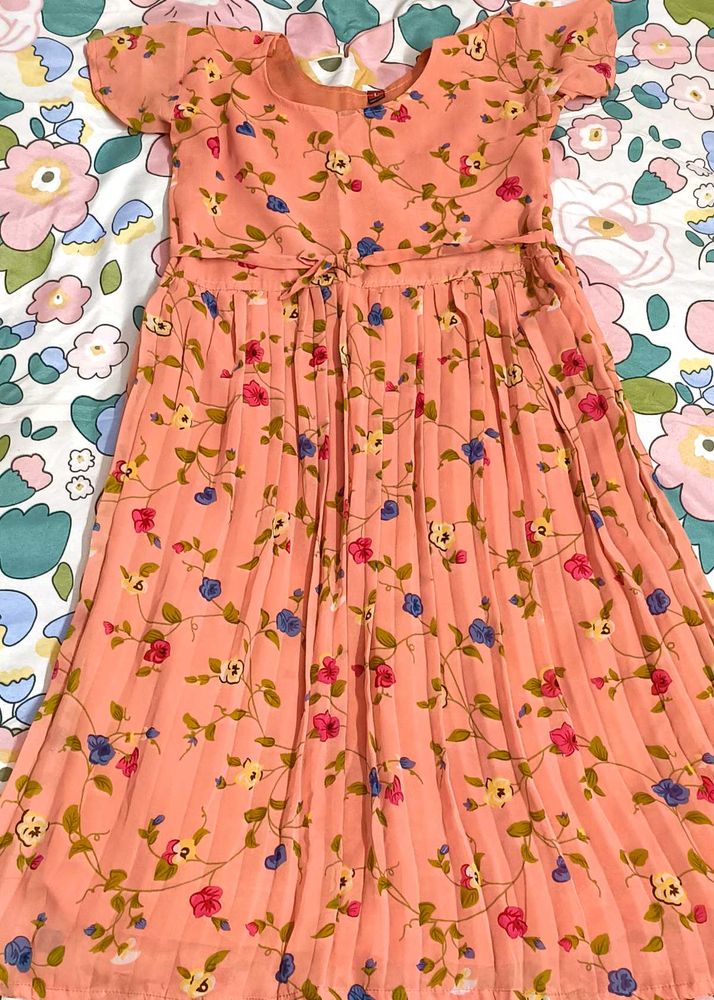 Pink Pleated Floral Dress