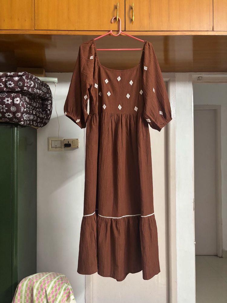 🆕 “Zudio” Coffee Embroidered Tiered Dress