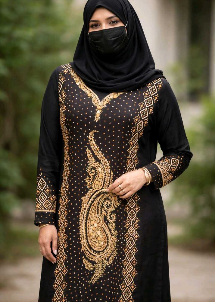 Elegant Black &amp; Gold Embroidered suit