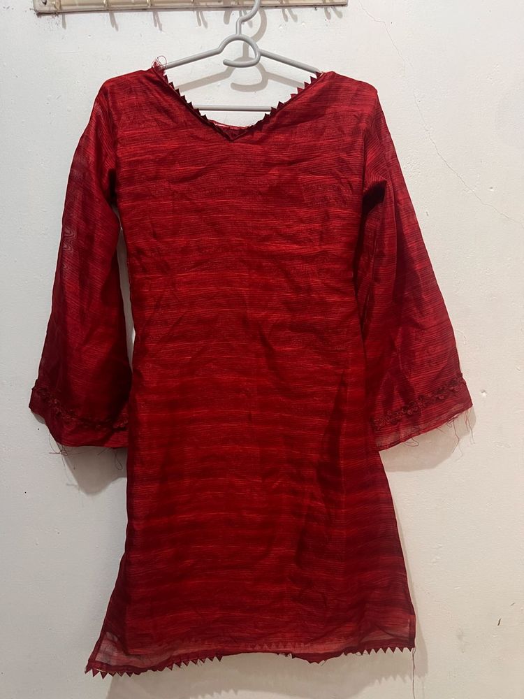 Red Kurti with Flare Sleeves