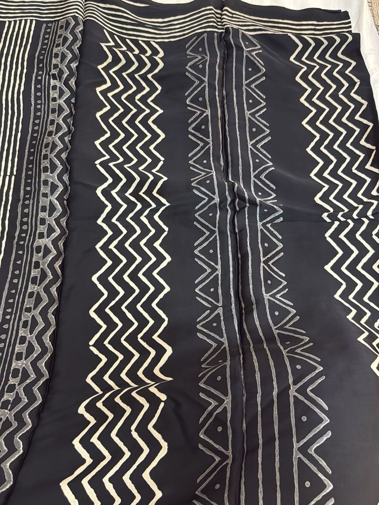 Brand New Satin Handblock Print Saree