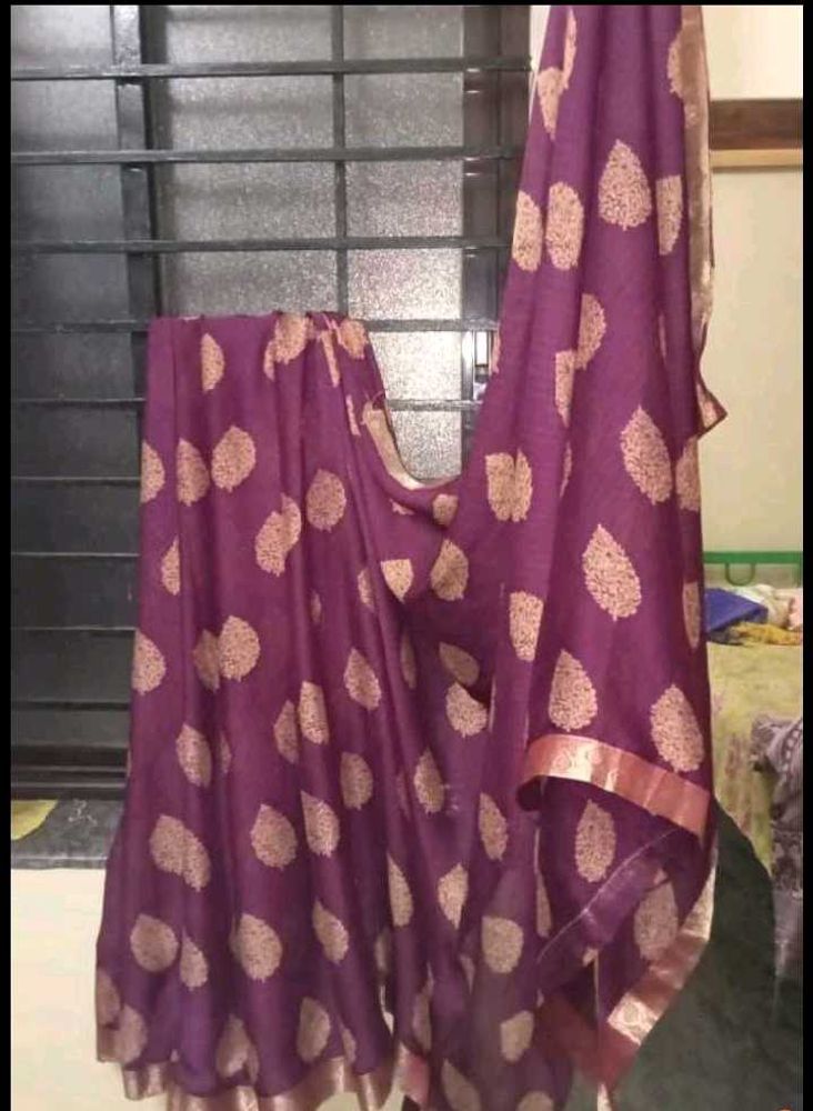 Beautiful Purple Saree With Stiched Blouse