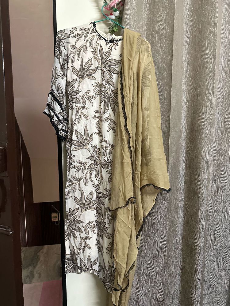 Floral Print Kurti with Dupatta