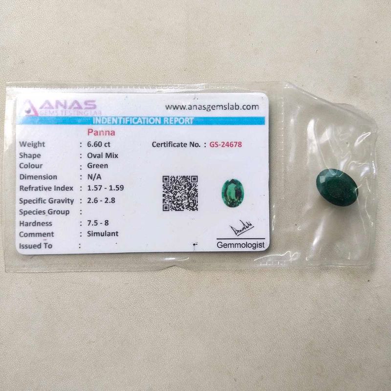 6.60 Cts.Natural Zambian Panna Stone with lab cert