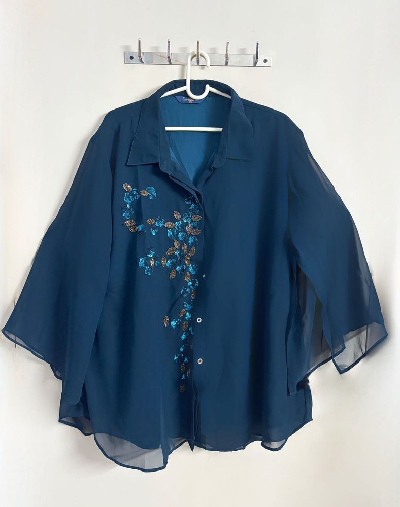 Teal Blue Embellished Co-ords Set | 4XL–5XL
