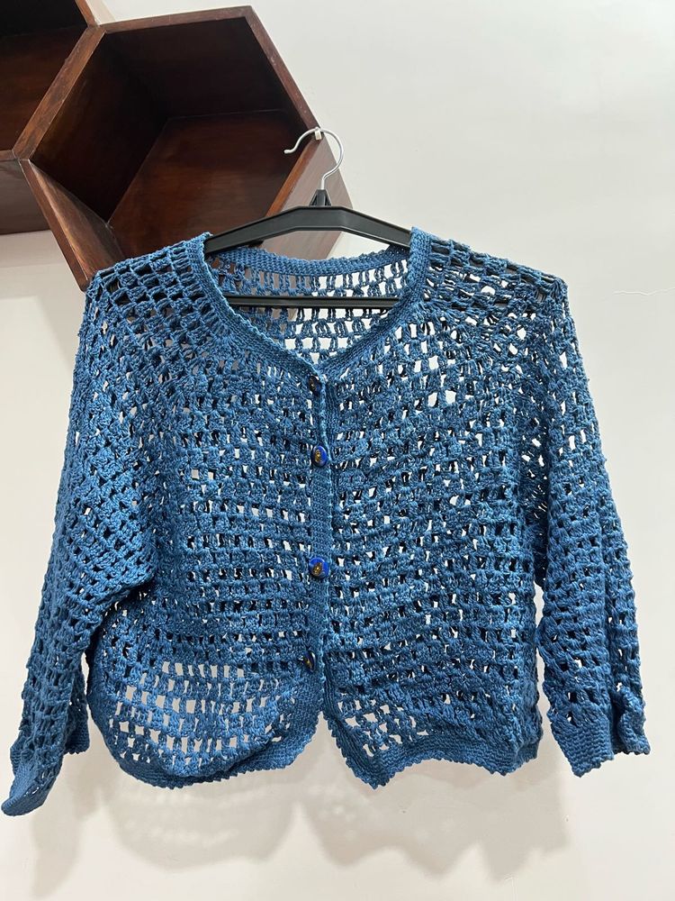 Blue Crochet Cardigan