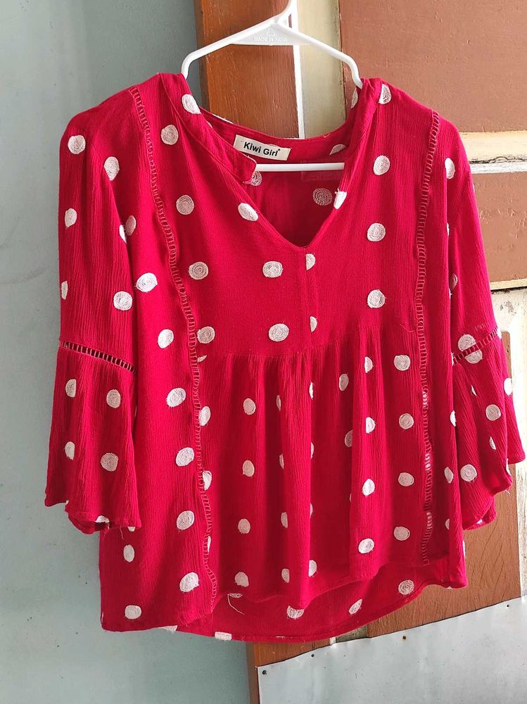 Red Polka Dot Boxy Top In Size M To L