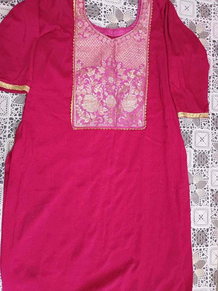 Pink Floral Embroidered Kurti