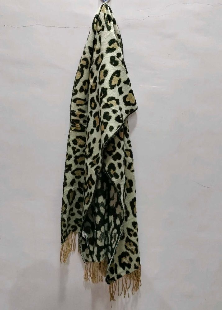 Leopard Print Scarf with Fringe