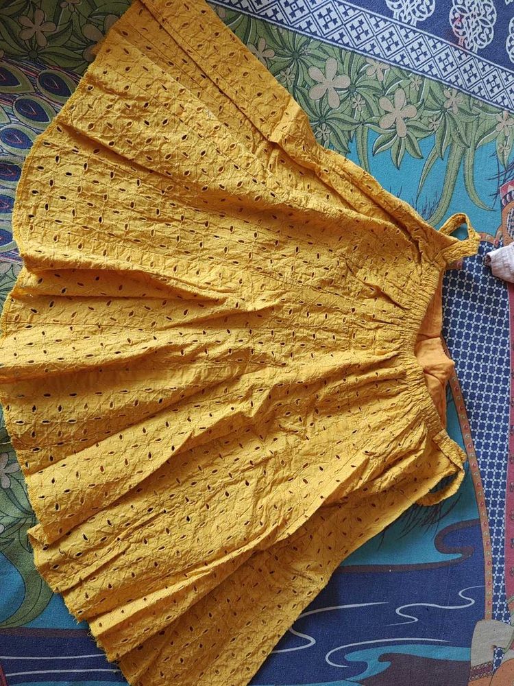 Yellow Eyelet Skirt