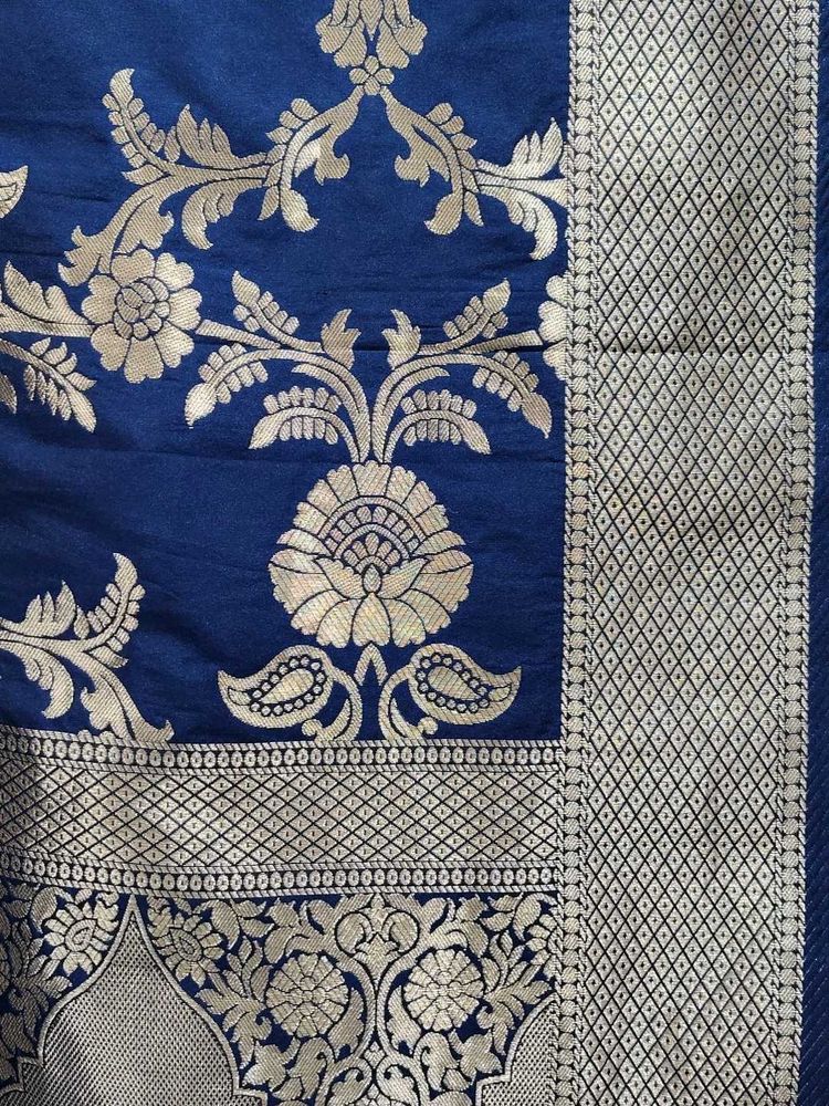 Blue &amp; Gold Floral Banarsi Dupatta