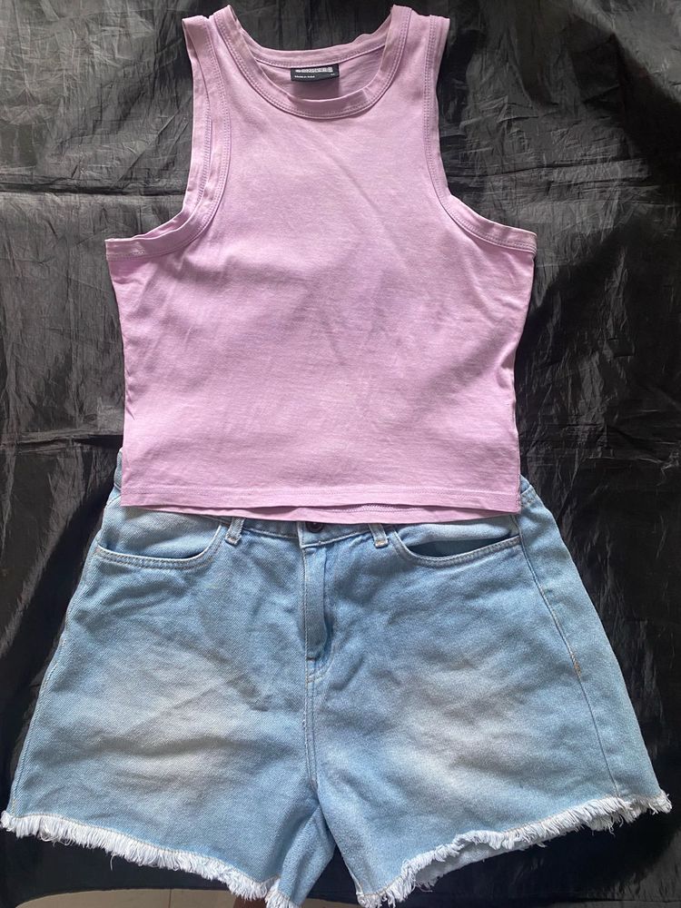 Tank Top and  Denim Blue Shorts
