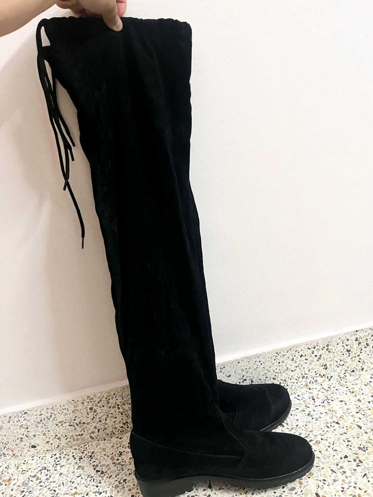 Black Suede Over The Knee Boots |