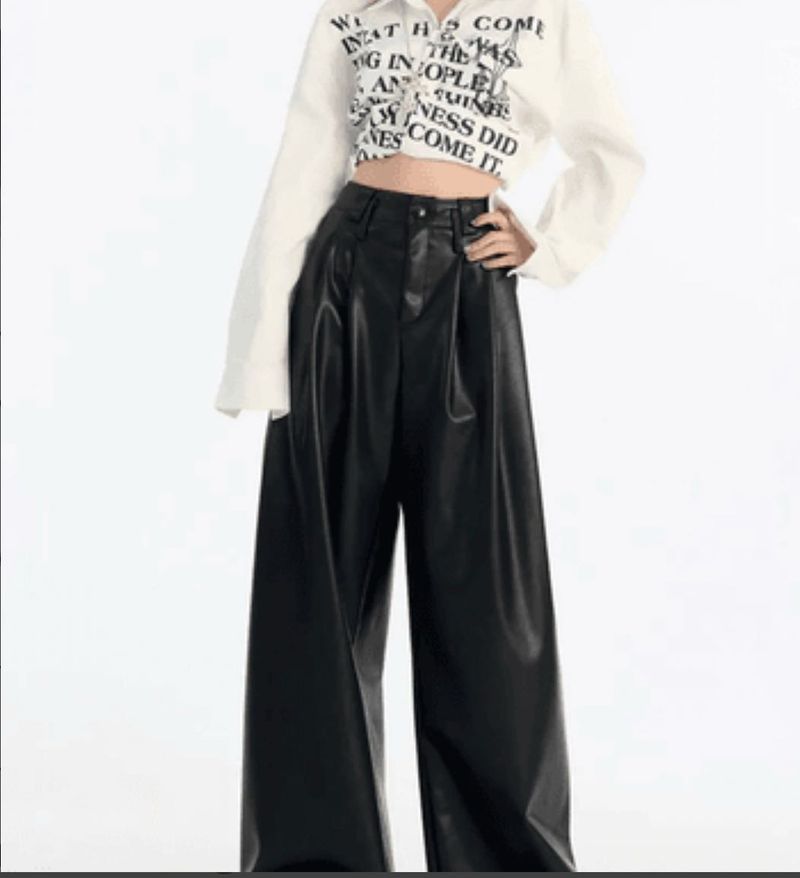Wide Leg Faux Leather Pants