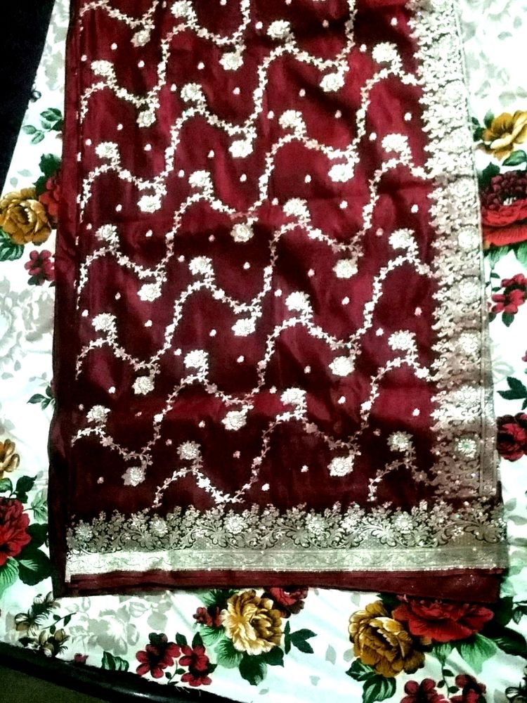 Maroon Embellished Saree