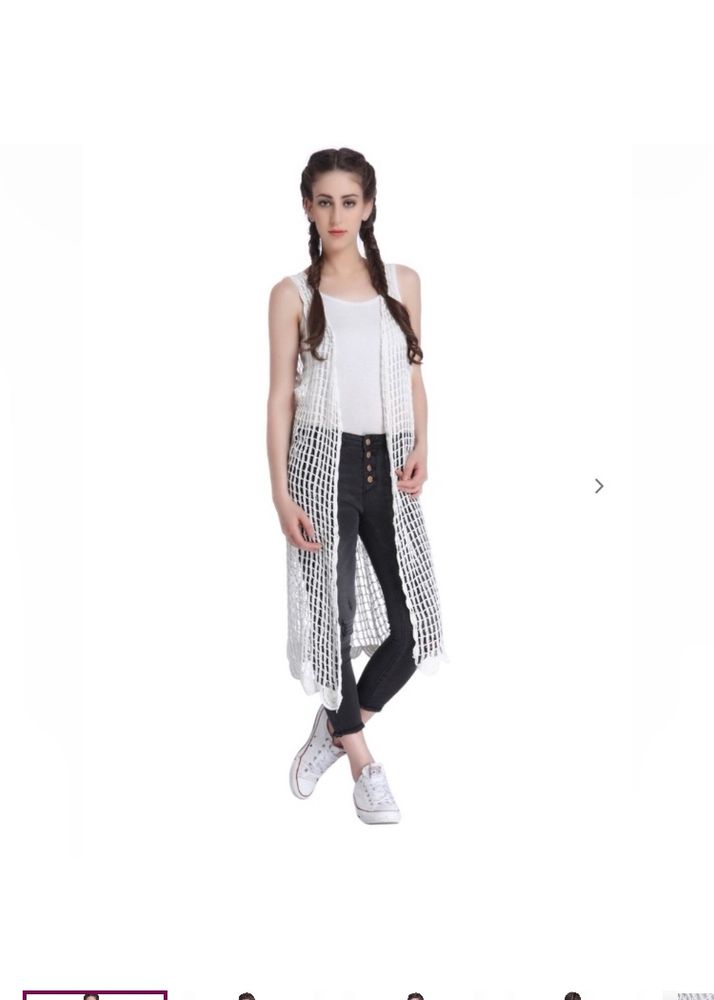 ONLYFront-Open Crochet Longline Shrug