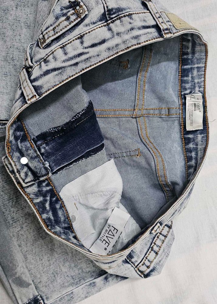 Acid Wash Mid Waist Denim Shorts