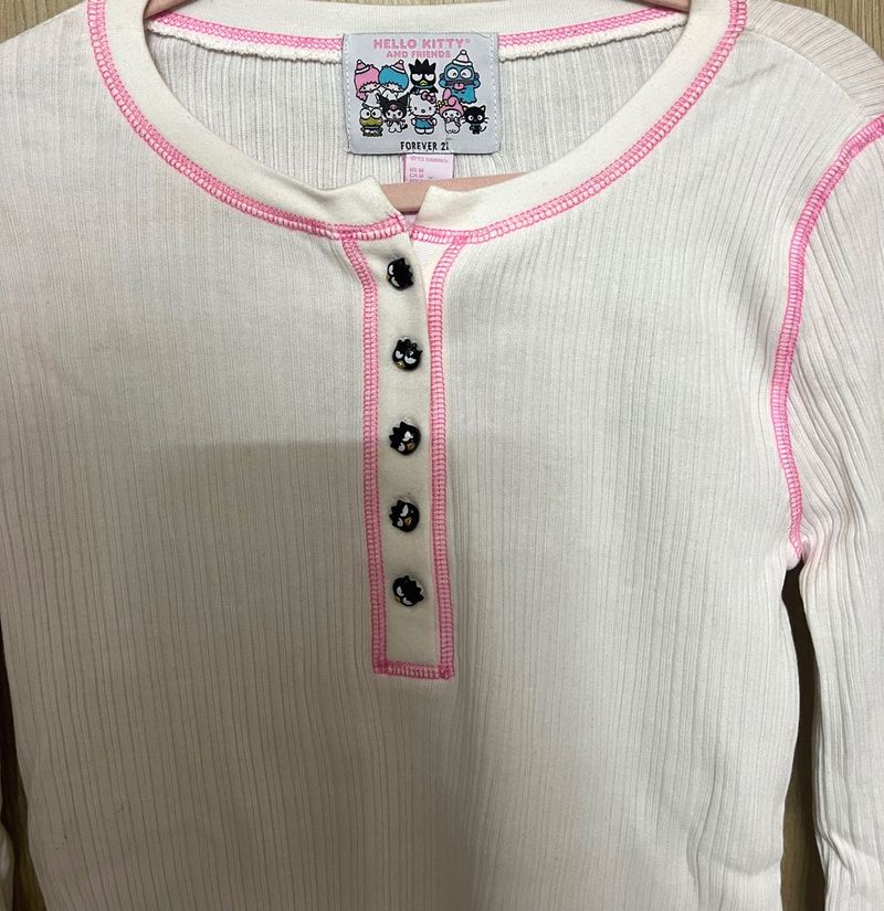 Hello Kitty Ribbed Henley Top – Soft &amp; Cute