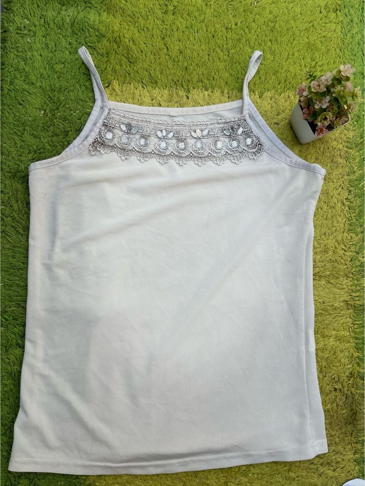 White Embellished Tank Top