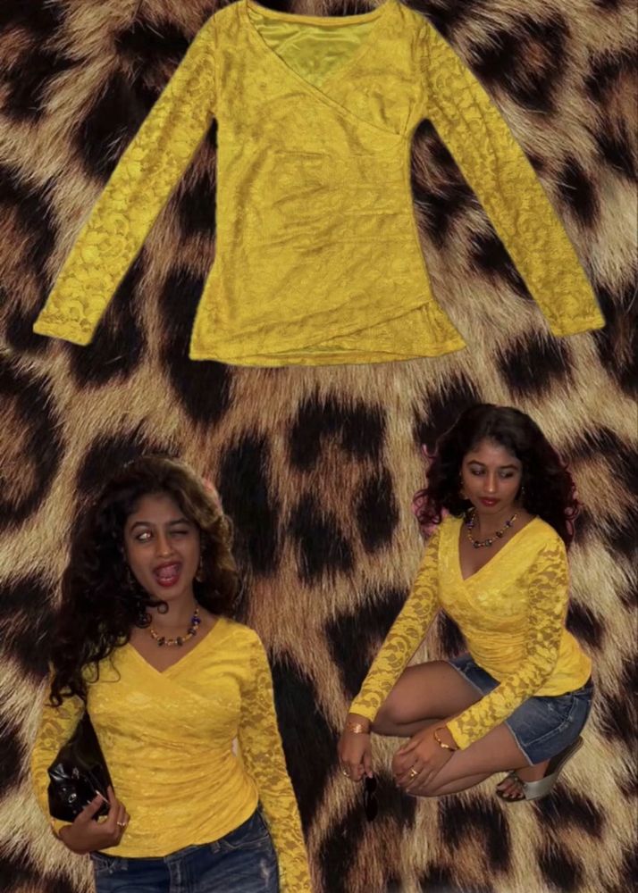 Y2K Yellow Lace Top Vintage