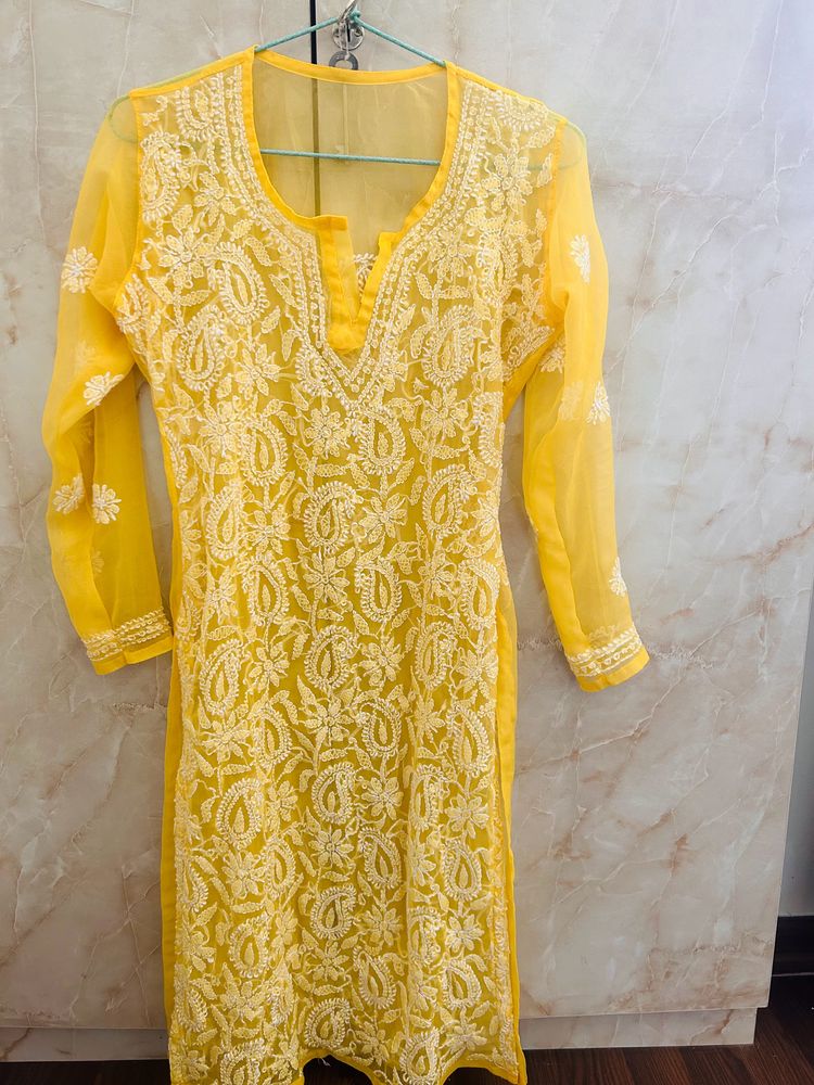 Trendy Lemon Chikankari Kurti