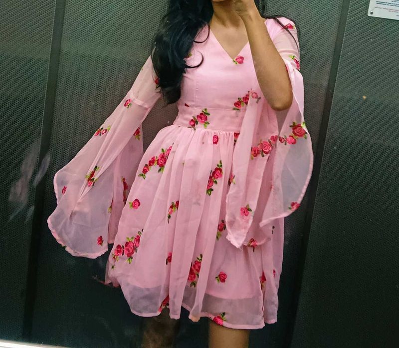 Pink Floral Work Mini Dress