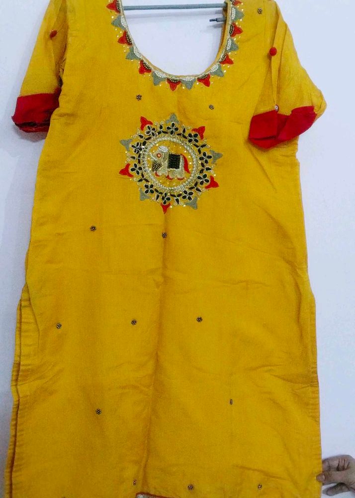 Beautiful Yellow Kurti With Embroidery For Women