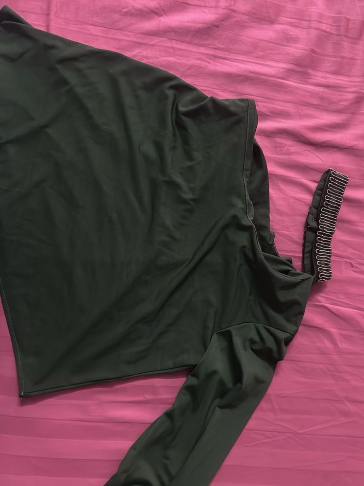 Olive Green One-Sleeve Top