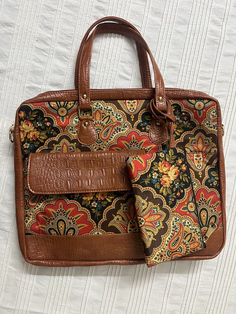 Vintage Tapestry Leather Trim Bag