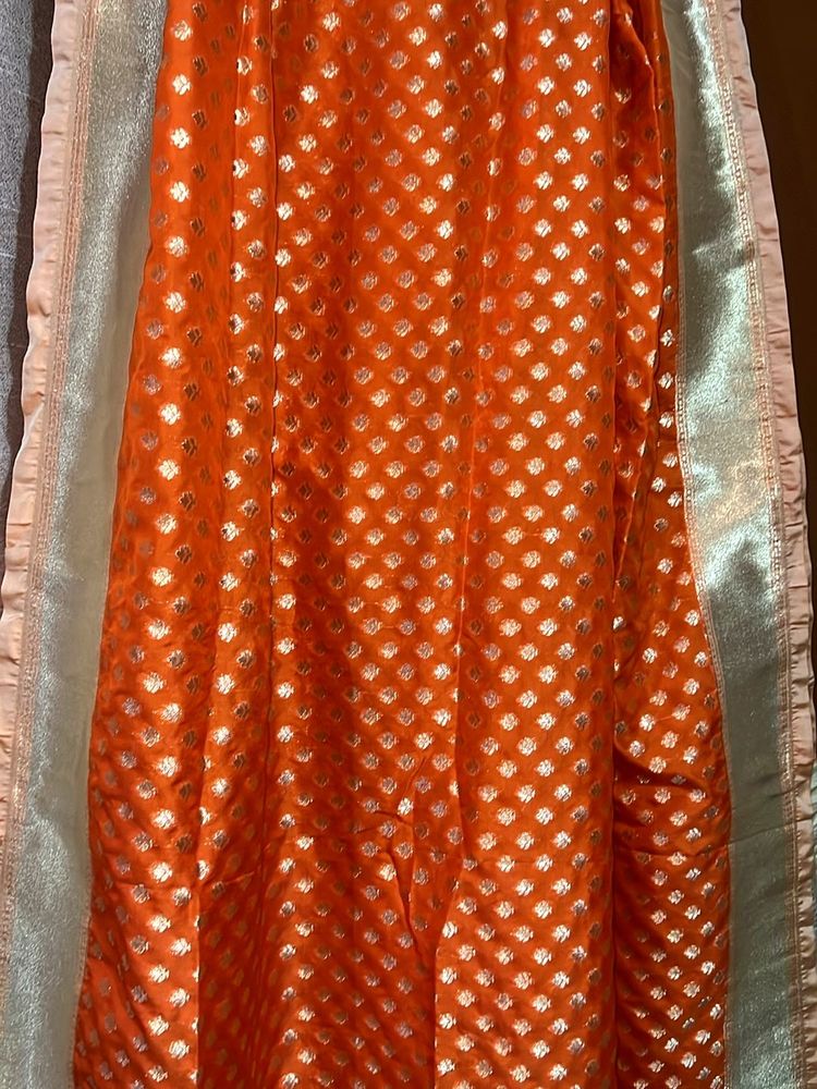 Pure Banarasi Orange &amp; Gold Dupatta