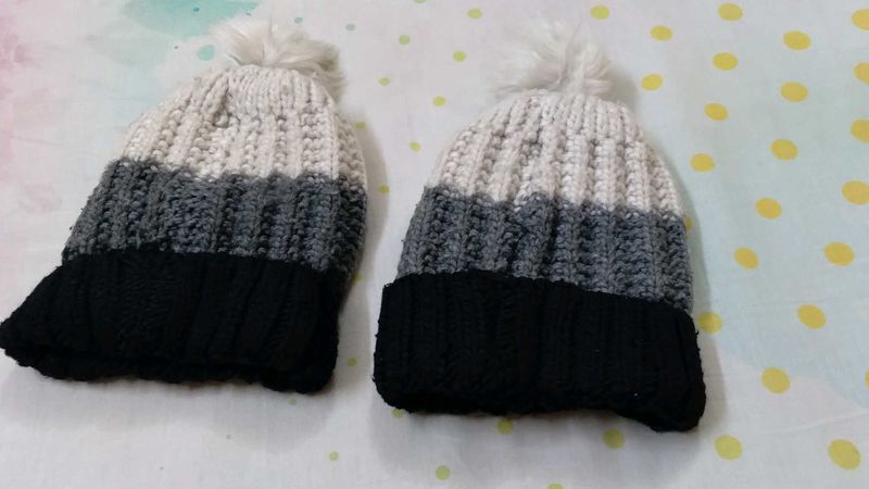 Pom-Pom Beanie Hats (Set of 2)