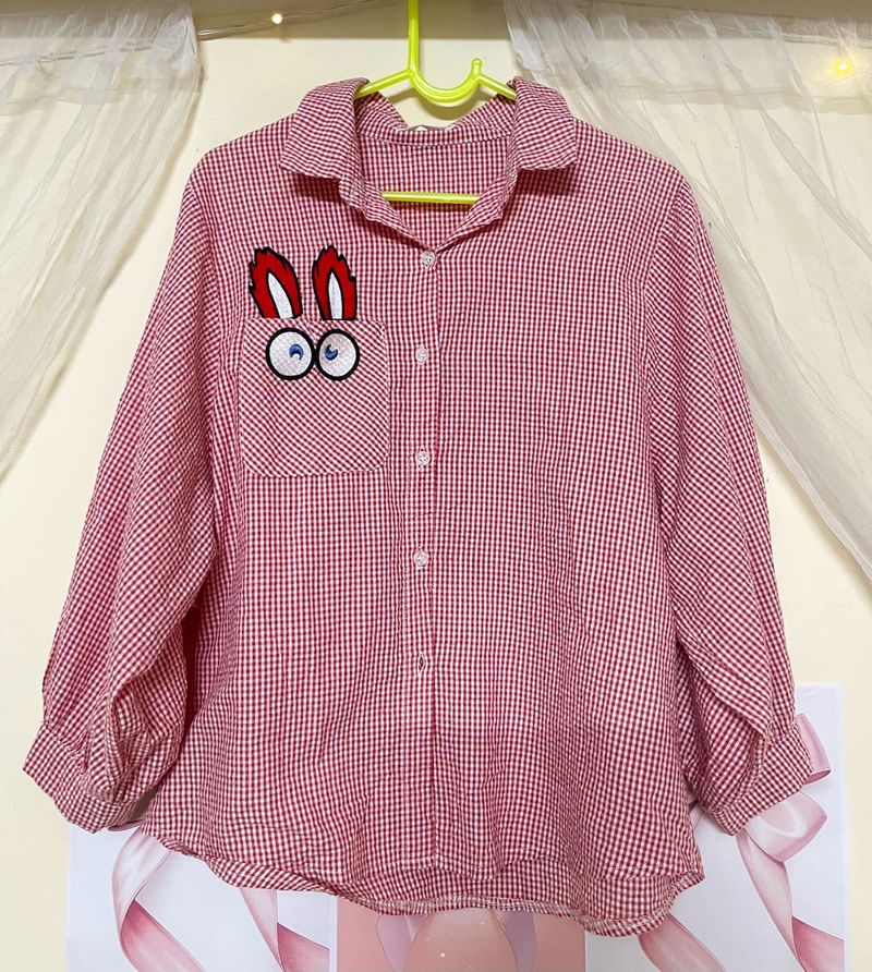 Red Gingham Bunny Pocket Blouse