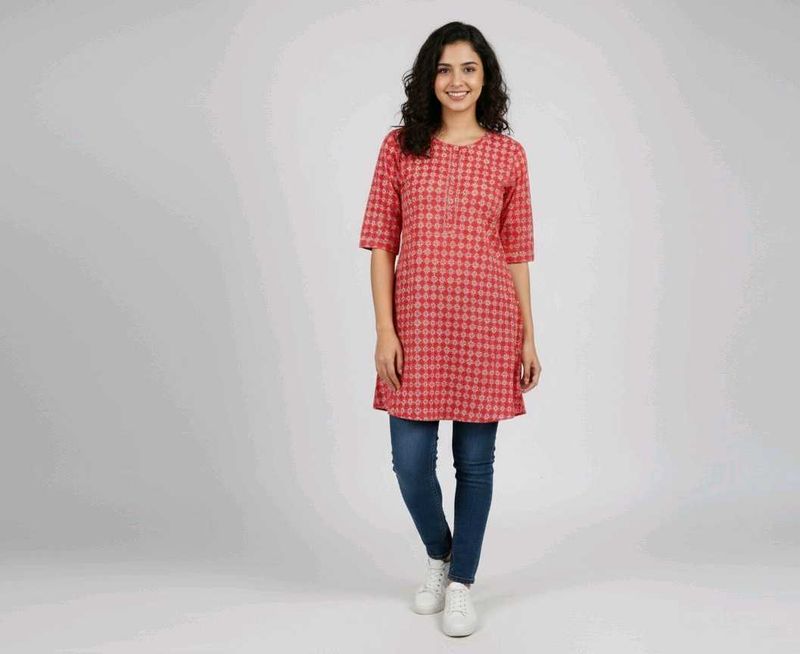 Printed Red Kurta