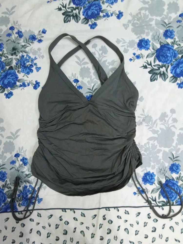 Ruched Adjustable Halter Neck Active Top