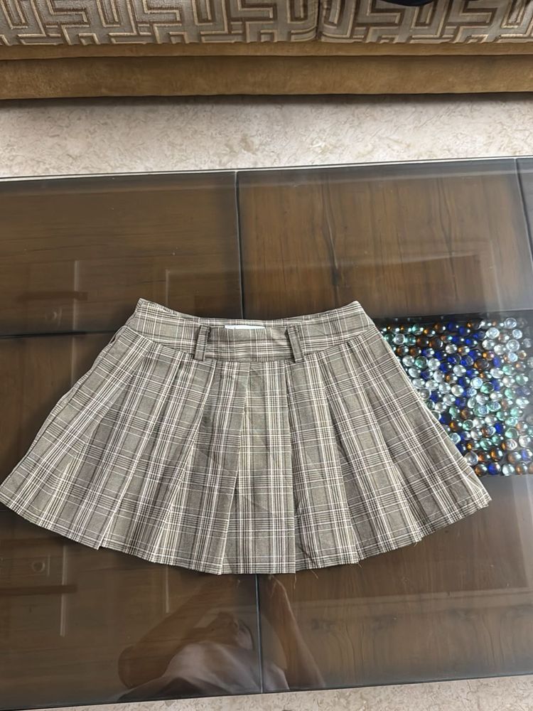 Brown Plaid Mini Skirt
