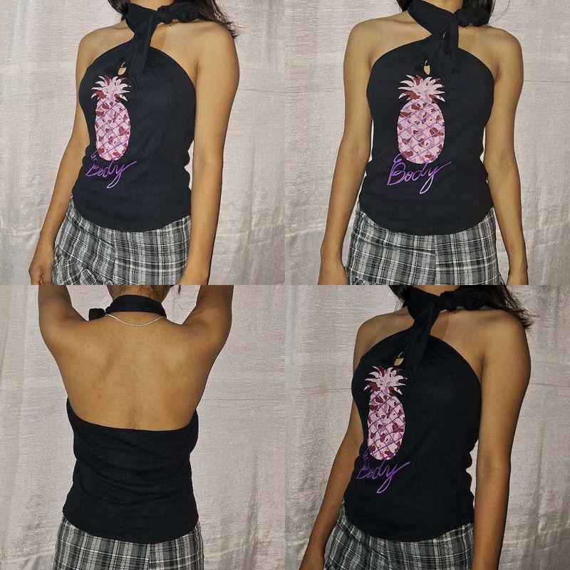 Y2k Halter Fitted Printerest Top