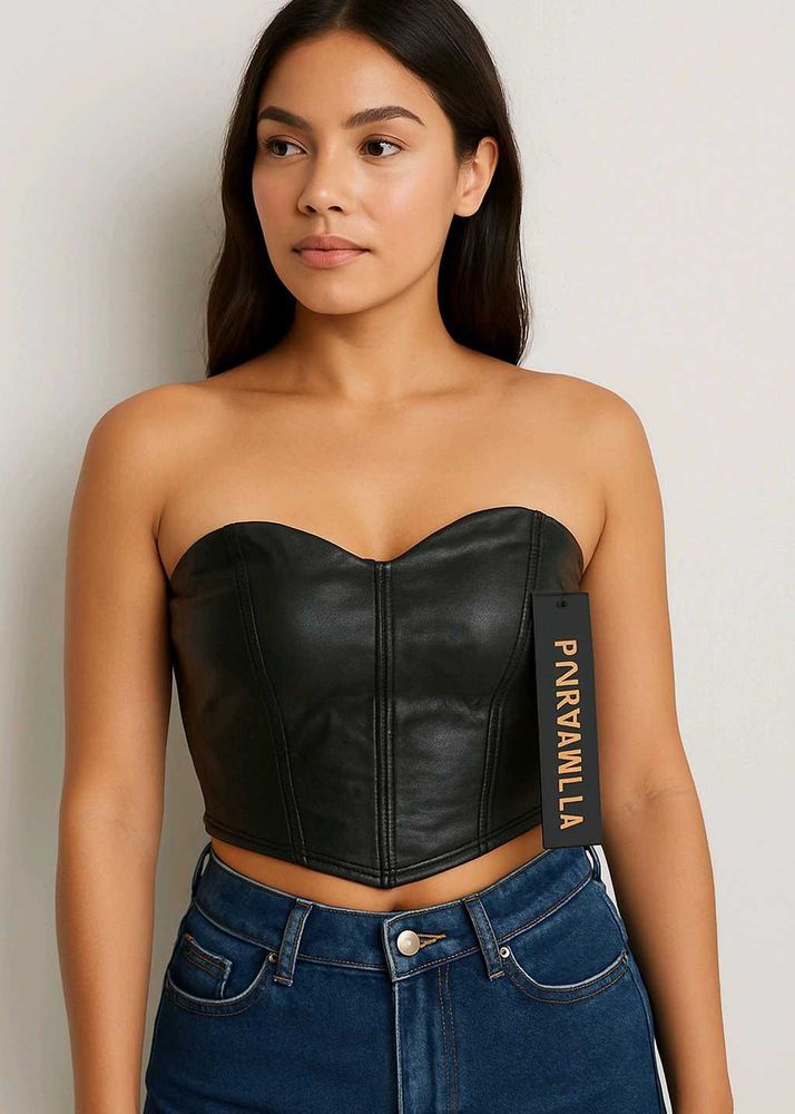 Faux Leather Top Black