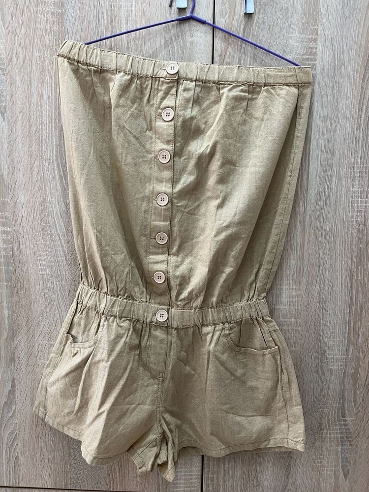 Strapless Button-Down Jumpsuit