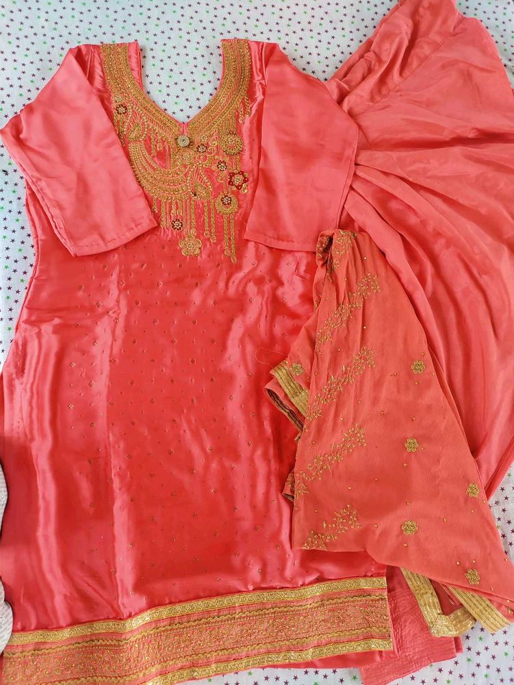 Elegant Satin  Peach Suit Set