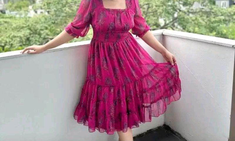 Print Chiffon Midifit Flared Dress