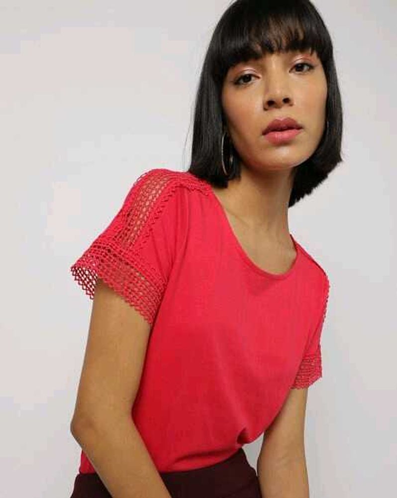 Fig crew neck magenta / rani pink top cutout