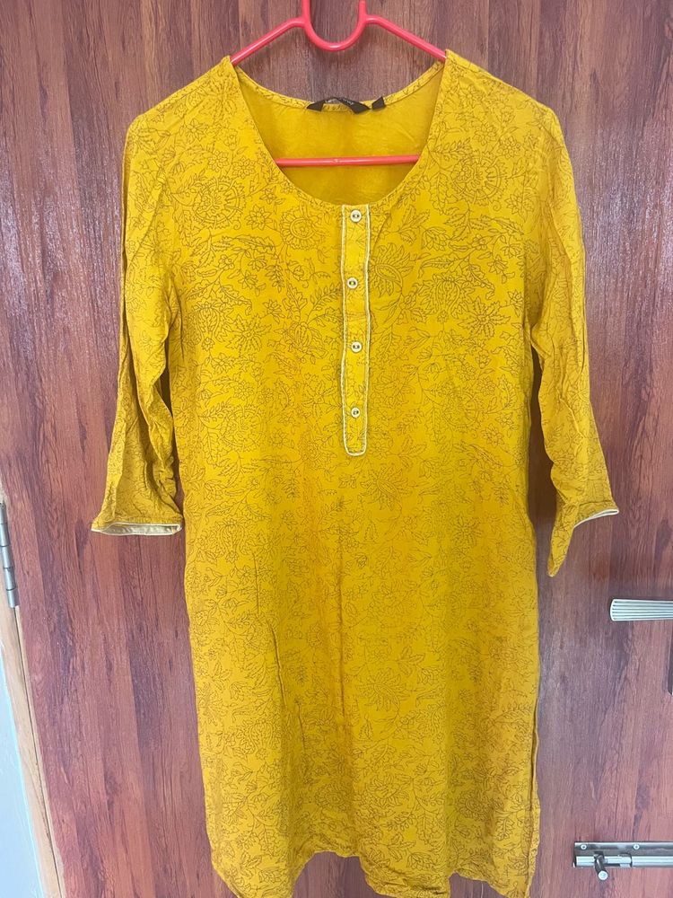 Yellow Printed Kurta