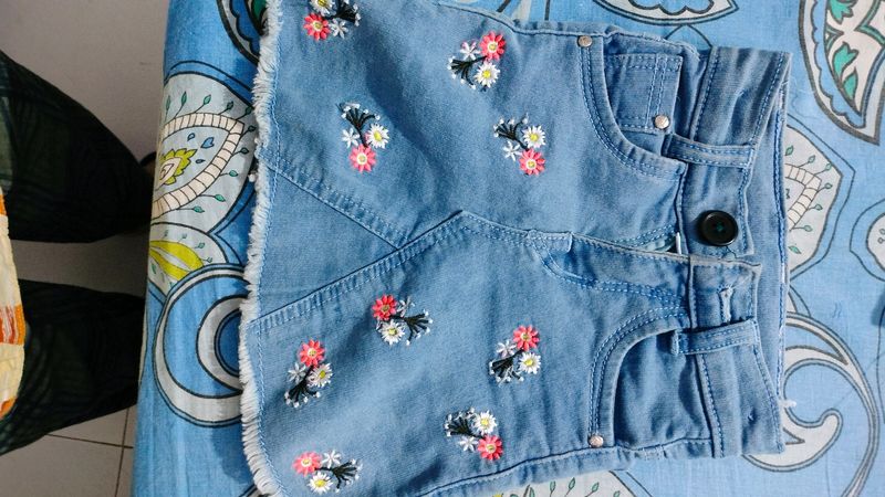 Denim Girl  Embroidered Skirt