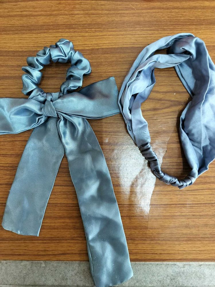 Blue Satin Headband &amp; Scrunchie Set