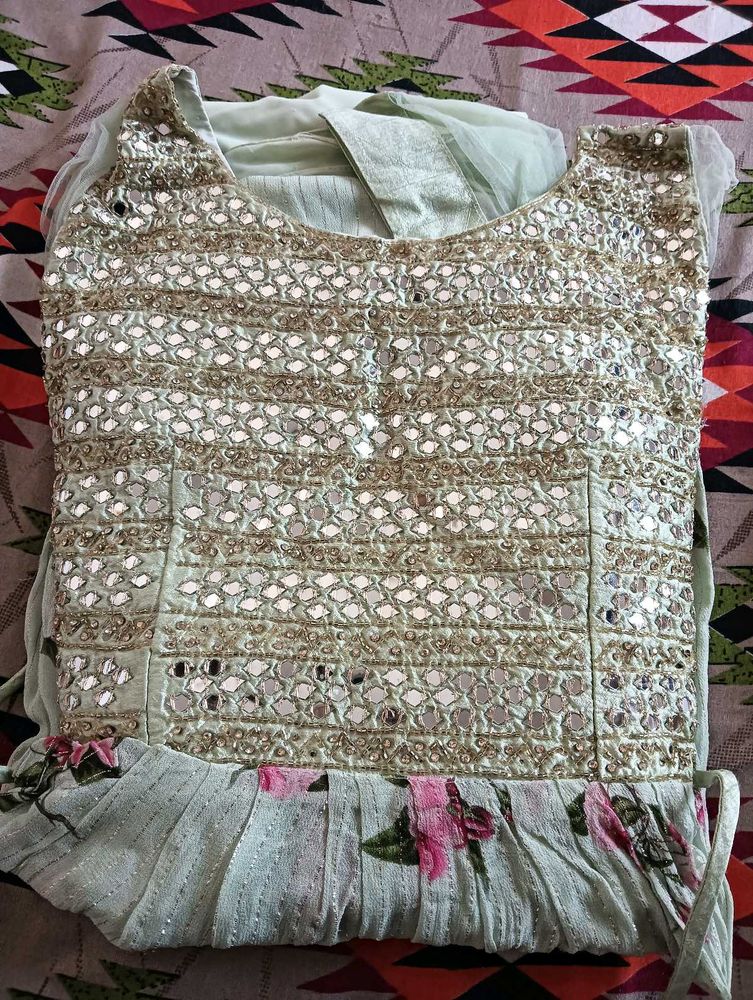 Elegant Mirror Work Floral Dress