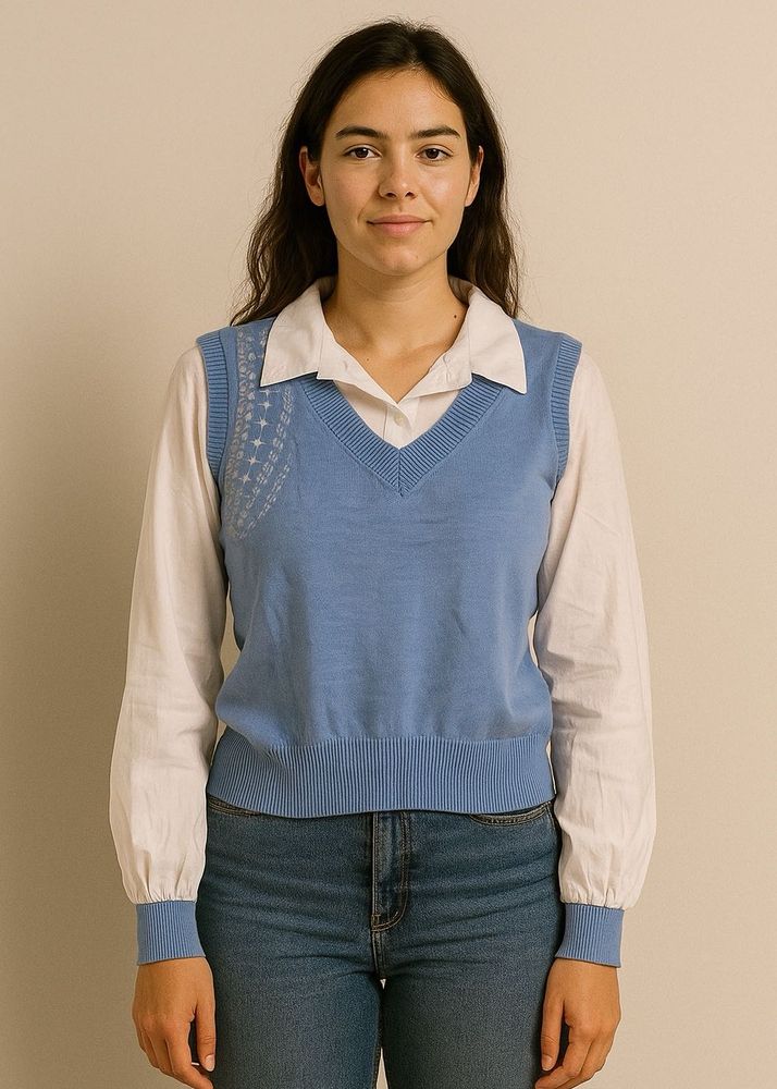 Blue Knit Sweater Vest