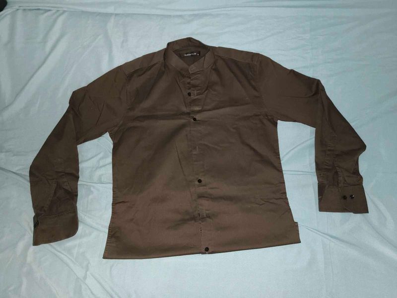 Brown Mandarin Collar Shirt