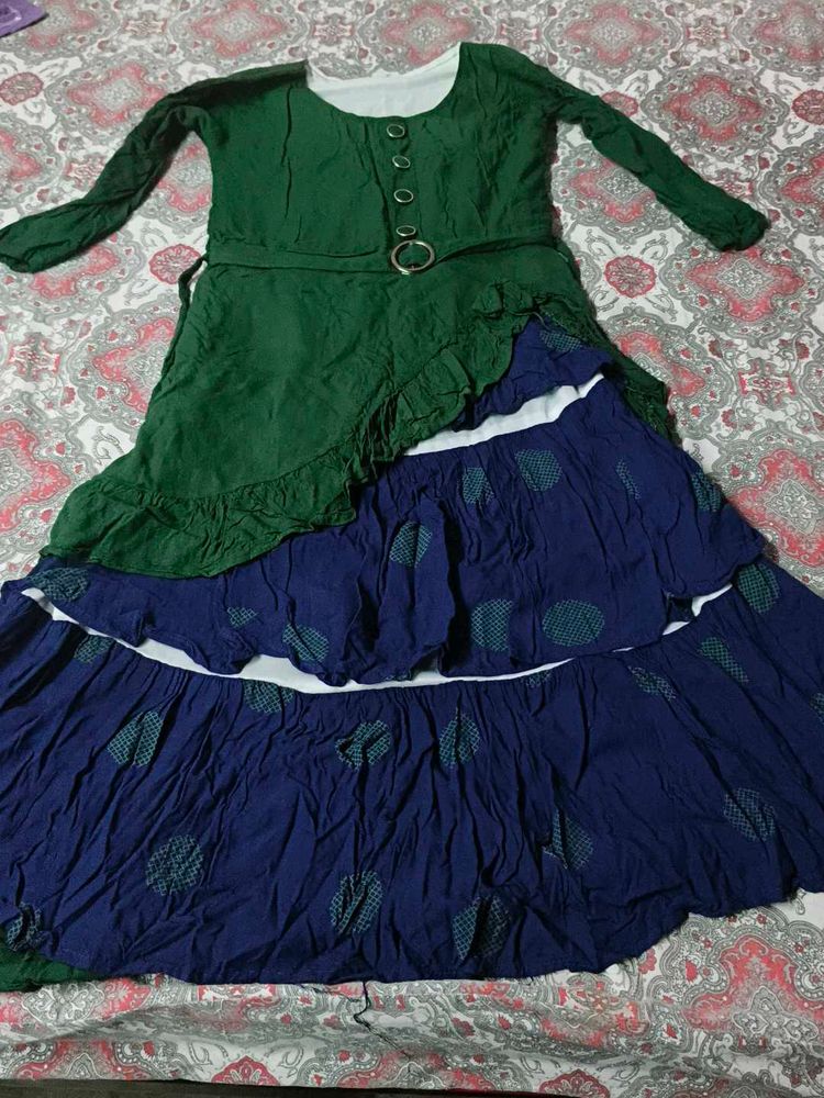 Green &amp; Blue Tiered Dress
